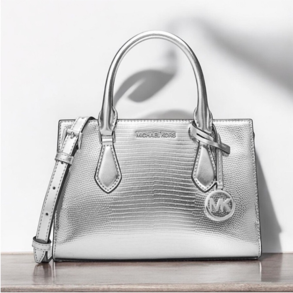 NWT MICHAEL KORS ‘Sheila’ SNAKE EMBOSSED HANDLE CROSSBODY BAG - Picture 4 of 11